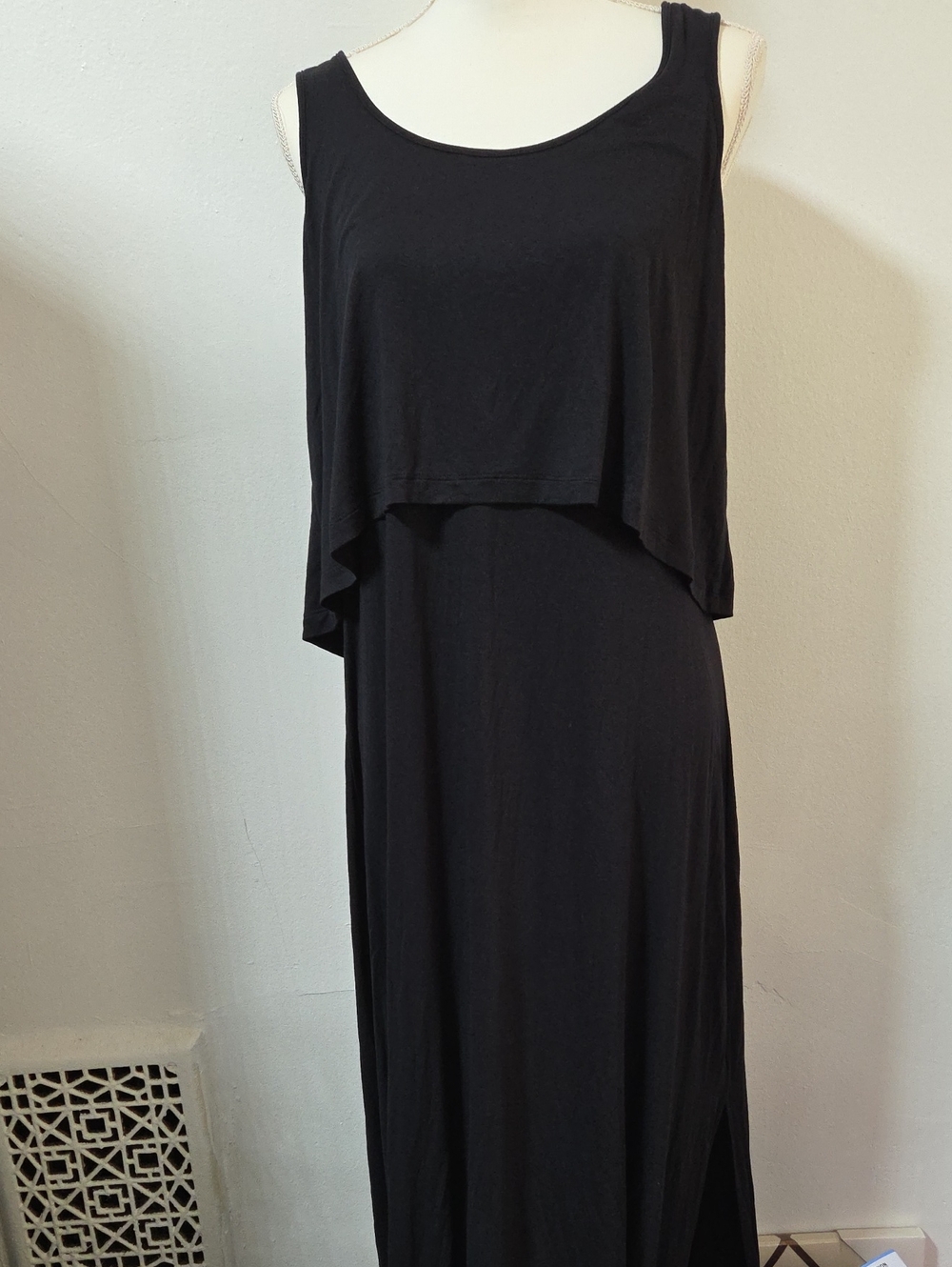 New York & Company Black Layered Tank MAXI Dress Size Large NWT